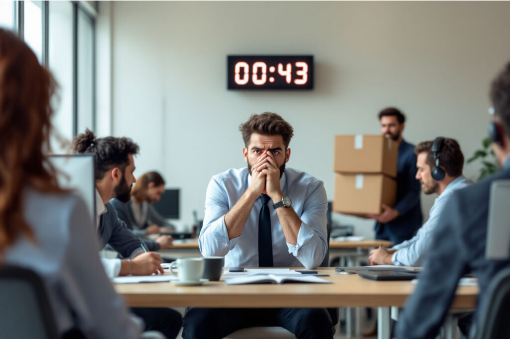 timer-verzweifelter-arbeiter-büro-stress